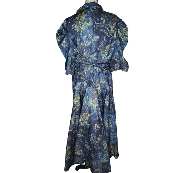 Garygraham422 3X Cotton Dress, Blue, Green Leaves, Pleated Button Antique Floral - Picture 2 of 7